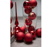 Heitmann Deco - Lot de 21 Boules en Verre + Pointe de Sapin de Noël - Décoration à Suspendre - Boules de Noël - Rouge - Paillettes - 35,6 x 33,8 x 6,5 cm