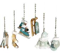 Heitmann Deco Lot De 6 Décorations De Noël En Bois-Décoration De Noël Dans Une Couleur Tendance-Bleu Pétrole-Décoration De Noël
