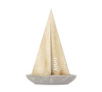 Heitmann Deco - Voilier avec Inscription « AHOI » - en Pierre et Bois - pour Anniversaire - Décoration Maritime pour Appartement et Maison - Décoration de Table, 23 x 7 x 34 cm, Beige