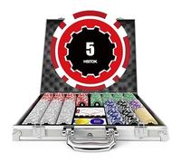 HEITOK Ensemble de Poker, 500 jetons numérotés de Casino de 11,5 grammes avec étui en Aluminium, Comprenant 2 Jeux de Cartes, des Boutons de Dealer et 2 Cartes de Coupe
