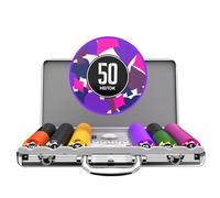 HEITOK Jeu de jetons de poker avec dénominations, 300 jetons numérotés professionnels de 11,5 g avec étui en aluminium, comprend 5 dés et 2 jeux de poker pour Texas Hold'em