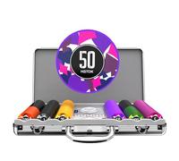 HEITOK Jeu de jetons de poker - 300 jetons professionnels de 11,5 g avec impression - Comprend un coffret en aluminium, 5 dés et 2 jeux de cartes pour Texas Hold'em - Parfait pour les soirées casino !