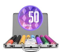 HEITOK Jeu de jetons de poker avec dénominations, 500 jetons lestés de casino de 11,5 g, 5 dés, 2 plateaux, étui compact en aluminium pour Texas Hold'em, Blackjack