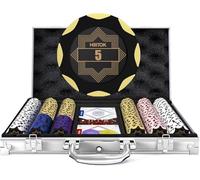 HEITOK Jeu de jetons de Poker en Argile pour Texas Hold'em, 300 pièces avec dénominations Jeu de Blackjack de Casino Professionnel, Un étui de Transport Haut de Gamme avec étui de Transport en