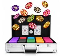 HEITOK Mallette de Poker 1000 Jetons Numérotés 11,5g avec Noyau Métal - Set Complet Texas Hold'em Qualité Casino, Valise Aluminium Renforcée, 2 Jeux de Cartes et Bouton Dealer pour Soirées Adultes