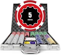 HEITOK Mallette de Poker Professionnelle 500 Jetons Numérotés 11,5g - Set Complet Texas Hold'em avec Valise Aluminium, Cartes, Dés et Boutons pour Soirées Casino Adultes