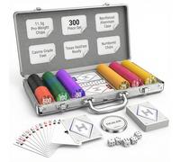 HEITOK Mallette Poker 300 Jetons Numérotés 11,5g ABS Poids Lourd Set de Poker Professionnel avec Valise en Aluminium Bouton Dealer en Métal Cartes et Dés pour Texas Holdem Blackjack Soirée Casino