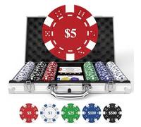 HEITOK Mallette Poker 300 Jetons Numérotés 11.5g - Set de Poker Complet Texas Holdem Blackjack avec Coffret Aluminium Renforcé, 2 Jeux de Cartes, Dés et Boutons Dealer pour Soirée Casino Adulte