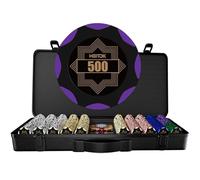 HEITOK Mallette Poker 500 Jetons 14g Argile Composite - Set de Poker Professionnel avec Valise Polycarbonate Haute Résistance et Intérieur Cuir - Jeu Texas Holdem Adulte Inclus Bouton Dealer Métal