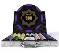 HEITOK Mallette Poker 500 Jetons 14g Argile Lourds - Set Poker Professionnel Numéroté avec Valise Aluminium, Cartes, Dés et Boutons - Jeu de Société Adulte Texas Holdem Blackjack Casino Soirée
