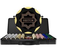 HEITOK Mallette Poker 500 Jetons Argile 14g - Coffret Luxe en Polycarbonate Allemand & Intérieur Cuir PU - Set Poker Professionnel Indestructible, Casino Chips Lourds pour Texas Hold'em - Idée Cadeau