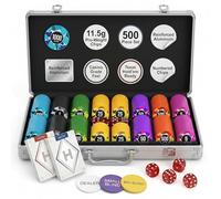 HEITOK Mallette Poker 500 Jetons Numérotés 11,5g Set Complet Valise Aluminium Bouton Dealer Métal Jeu Société Adulte pour Texas Holdem Blackjack Soirée Casino