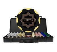 HEITOK Mallette Poker Professionnelle 500 Jetons Argile 14g - Coffret Polycarbonate Luxe pour Texas Hold'em