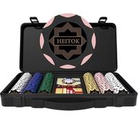 HEITOK Set de Jetons de Poker Professionnels en Argile 14g - 300 Jetons avec Mallette Noire Premium pour Texas Hold'em et Soirées Casino Adultes