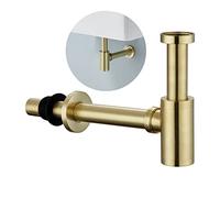 Heixutas Siphon de salle de bain en laiton P Trap : 1-1/4 Siphon d'évier à hauteur réglable - Bouteille ronde en acier inoxydable brossé avec tube d'extension à joint coulissant - Kit de remplacement pour tuyau de plomberie