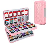 HEIYING Rangement Jeux Switch pour Nintendo Switch 2/Lite/OLED, Mallette de Transport et de Stockage Portable Rose avec 48 Fentes Carte Jeu et 24 Fentes Carte Micro SD