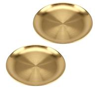 HEIYUET Lot de 2 Plateau de Service Rond Doré en Acier Inoxydable, Bijoux et Maquillage Organiseur, Bougie Assiette Plateau Décoratif, 20 cm