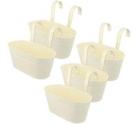 HEIYUET Lot de 5 Pots de Fleurs Suspendus en Métal Beige pour Balcon - Jardinière Suspendue avec 2 Trous de Drainage - 27x14,5x12 cm - Intérieur et Extérieur