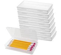 HEIYUET Lot de 8 Boîte de Rangement pour Crayons en Plastique Transparent avec Couvercle, 19,6 x 11,5 x 3 cm, Bac Plastique avec Couvercle et Fermeture à Cliquet, Boîtes à Crayons Empilables