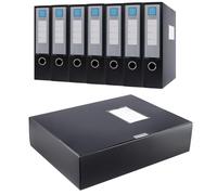 HEIYUET Lot de 8 Boîtes de classement à monter en plastique noir, avec dos de 75 mm de large, Boite Archive pour documents A4, Organisateur de Bureau, Rangement Papier Administratif