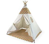 Hej Lønne Tente Tipi pour Enfants - Blanc - avec Motif Coloré - Environ 120 x 120 x 150 cm - Tente de Jeu avec Couverture de Sol et Fenêtre - avec Sac et Instructions (Français Non Garanti)