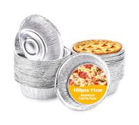 Hejo 100 Pièces Plateaux Aluminium Ronds, 11cm Plaque à Pâtisserie en Aluminium, Moules de Cuisson pour Barbecue, Cuisine, Four