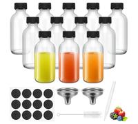 Hejo 12 Pcs Mini Bouteille Verre, 60 ml Petite Bouteille en Verre avec Étiquette et Entonnoir, Petite Bouteille Shot de Jus, Mini Bouteille Shot pour Jus de Fruits Jus de Gingembre (Bouche étroite)
