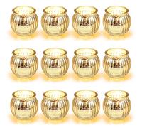 Hejo 12 Pièces Photophore Bougie, Type Citrouille Bougeoir Verre, Classique Support Bougie Chauffe Plat, Exquis Photophore Bougie Décoratifs pour Mariage Fête Décoration de Noël Halloween(Or)