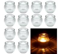 Hejo 12 Pièces Photophore Bougie, Type Citrouille Bougeoir Verre, Classique Support Bougie Chauffe Plat, Exquis Photophore Bougie Décoratifs pour Mariage Fête Décoration de Noël Halloween(Transparent)