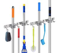 Hejo 2 PCS Porte Balai Mural en Acier Inoxydable, Accroche Balais Mural avec 3 Supports et 2 Crochets pour la Salle de Bain, Range Balai Mural pour la Cuisine, le Garage, le Jardin (Gris)