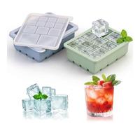 Hejo 2 Pièces Bac a Glacon en Silicone avec Couvercle(Bleu+Vert) | Glacons Moule Réutilisable, 3 Tailles, Sans BPA, Faciles à Démouler, Moule a Glacon pour Cocktails, Whisky, Vin