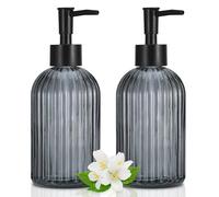 Hejo 2 Pièces Distributeur Savon Verre, 400ml Distributeur-Savon Liquide avec Tête de Pompe, Flacon Pompe Verre Réutilisable, Distributeur Savons Rechargeable pour Salle de Bains et Cuisine