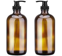Hejo 2 Pièces Distributeur Savon Verre Ambre, 500ml Flacon Pompe Vide, Réutilisable Distributeur Shampoing avec Tête de Pompe, Flacon Pompe Vide pour Savons, Lotions, Détergents