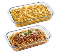 Hejo 2 Pièces Plat Four en Verre, 1L Plat Pyrex Rectangulaire avec Poignée, Plats a Gratin Four et Micro-ondes Transparent pour Lasagnes, Salades, Desserts