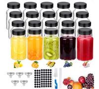 Hejo 20 Pcs Mini Bouteille Verre, 60 ml Petite Bouteill en Verre avec Étiquette, Petite Bouteille Shot de Jus, Mini Bouteilles Shot pour Fruits Jus de Gingembre (Couvercle Noir)