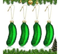 Hejo 4 Pièces Ornements de Cornichon de Noël, Pendentif Réutilisable en Verre Personnalisé, Décorations pour Sapin en Verre, Pendentif Concombre (Vert)