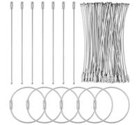 Hejo 60 Pièces 15 cm Câbles Porte Clés, Acier Inoxydable Grand Anneau Porte Clés, Diamètre Du Fil de 2 mm, Boucle Porte-Clés Adaptée pour Voyages, Etiquettes de Bagages, Breloques de Jouets (Argent)