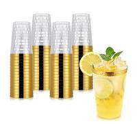 Hejo 60 Pièces Verres en Plastique Bordés d'Or, Verres à Vin Reutilisable 360 ml-12oz, Gobelet en Plastique Réutilisables pour les Cocktails, le Champagne, la Bière, le Martini, Soirée Mais