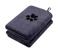 Hejo Lot de 2 serviettes de bain en microfibre super absorbantes pour chien, 75 cm x 35 cm, 400 g/m², douces, personnalisées, motif patte porte-bonheur pour chats et petits animaux de compagnie (gris)