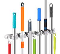 Hejo Porte Balai Mural en Acier Inoxydable 304, Accroche Balais Mural Robuste avec 6 Supports et 3 Crochets pour la Salle de Bain, Range Balai Mural pour la Cuisine, le Garage, le Jardin (Gris)