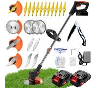 Hejunry Débroussailleuse à batterie, débroussailleuse électrique avec 3 types de lames, coupe-bordures à batterie avec 2 batteries de 21 V 2000 mAh et chargeur, longueur réglable, convient pour jardin