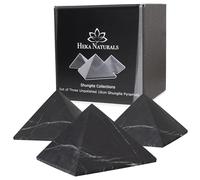 Heka Naturals Pyramide en Cristal Noir Non Poli de Shungite Set de 3 | 10 cm - Déco Maison, Méditation Pierres Chakra pour Soulager Le Stress - Contre l’Energie Négative