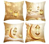 Hekasvm Décorations du Ramadan 4 Housse De Coussin du Ramadan Taies D'oreillers du Ramadan Coussin Canape Decoration Deco Intérieur du Ramadan pour L'Aïd Al-Fitr Musulman Murabak Fête Arabe Fêtes (A)