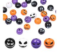 Hekasvm Halloween Perles en Bois, 120 Perles en Bois d'horreur, 4 Styles Perles Rondes pour Bracelet Adulte, 20mm/16mm Grosse Perles pour DIY Fabrication De Bijoux, Halloween Party Dekoration (B)