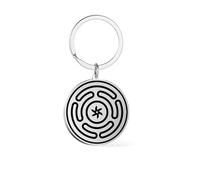 Hekate Strophalos porte-clés en acier inoxydable païen Wicca amulette bijoux Roue de Hécate porte-clés pour femmes hommes (Argent-2)