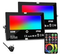 HEKEE Projecteur Led, équivalent 500W, Changement de Couleur Rgbw 120 Couleurs, Synchronisation, Projecteurs Extérieurs 5500 lumens, Blanc Chaud Rgb 2700K, Ip66 étanche