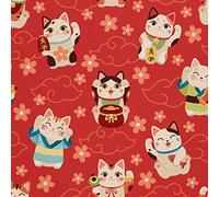 HEKO PANELS Oxford Tissu Imperméable Au Mètre Polyester De Couture D'ameublement Tissus pour Mobilier Décorative Artisanat Rembourrage Chats Maneki Neko 2 Mètres 155 x 200 cm