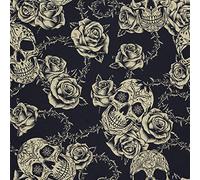 HEKO PANELS Oxford Tissu Imperméable Au Mètre Polyester De Couture D'ameublement Tissus Pour Mobilier Décorative Artisanat Rembourrage Crâne Tête De Mort Roses 1 Mètre 155 x 100 cm
