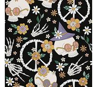 HEKO PANELS Oxford Tissu Imperméable Au Mètre Polyester De Couture D'ameublement Tissus Pour Mobilier Décorative Artisanat Rembourrage Crâne Hippie Peace And Love 2 Mètres 155 x 200 cm