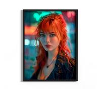 HEKO PANELS Tableau - 60 x 80 cm - Tableau mural en cuir synthétique - Impression pigmentaire - Cadre en aluminium - Femme Cyberpunk - Sans cadre